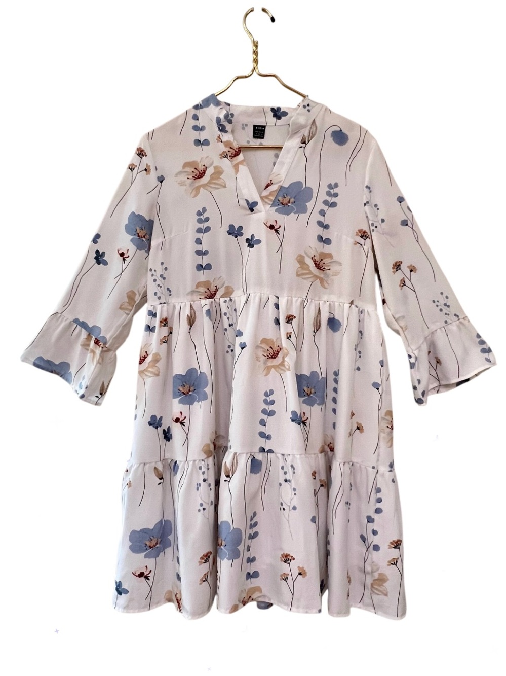 SHEIN LUNE Floral Print Mini Tiered Dress Notched V-Neck Small - Picture 3 of 10